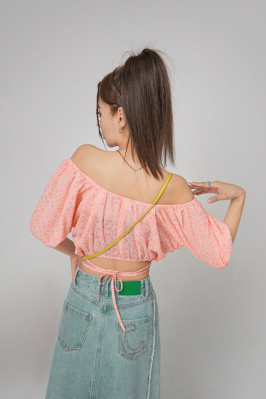 CHUU Leo Flowers Off-Shoulder Wrap Blouse