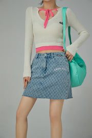 Chuu Girl Diamond Check Denim Skirt