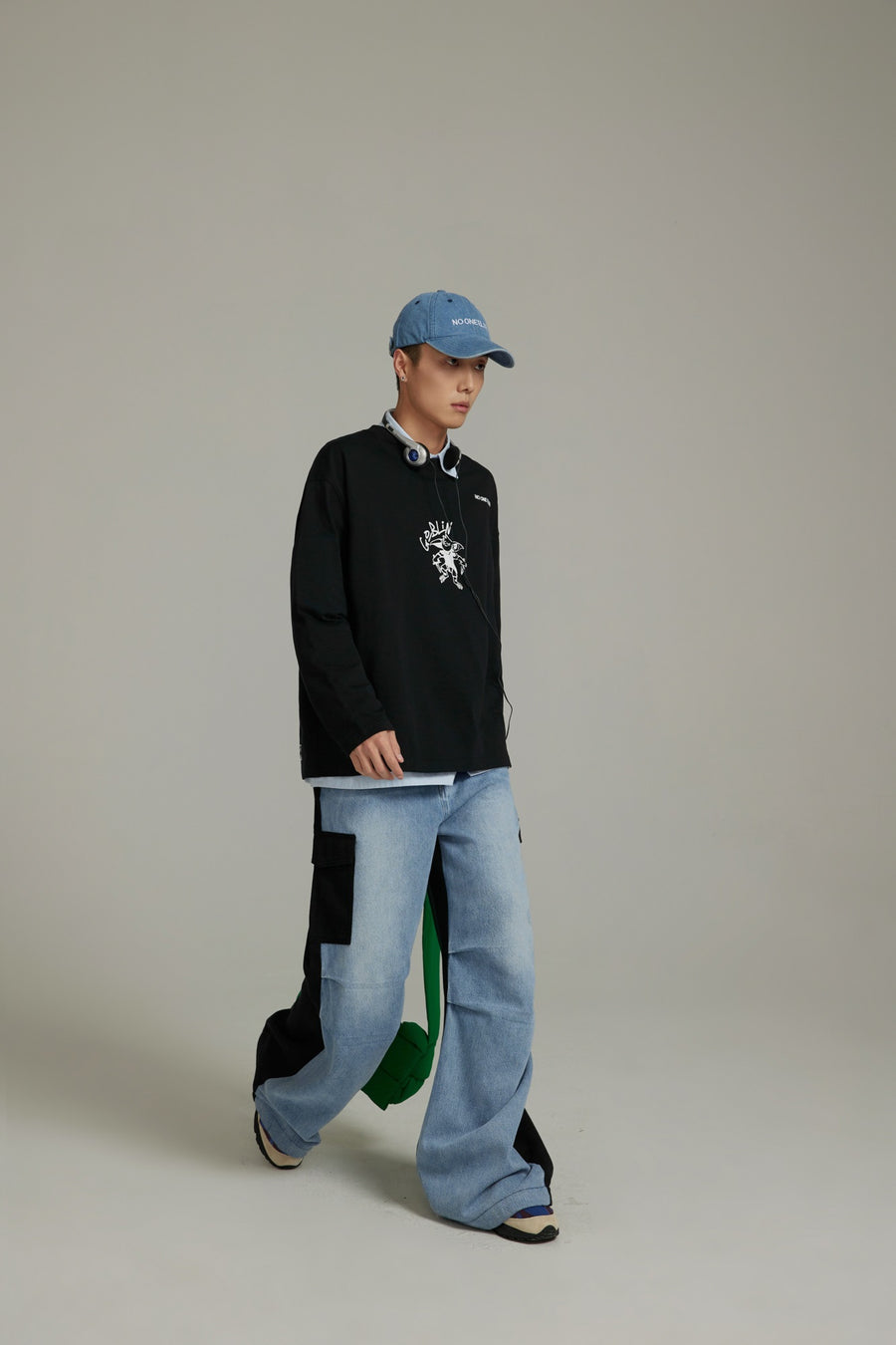 CHUU Color Outline Wide Denim Pants