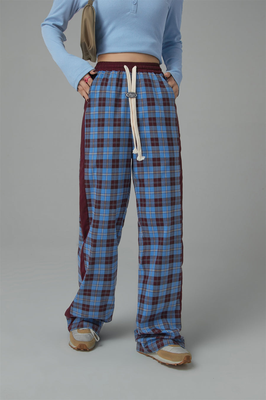 CHUU Check String Wide Casual Pants