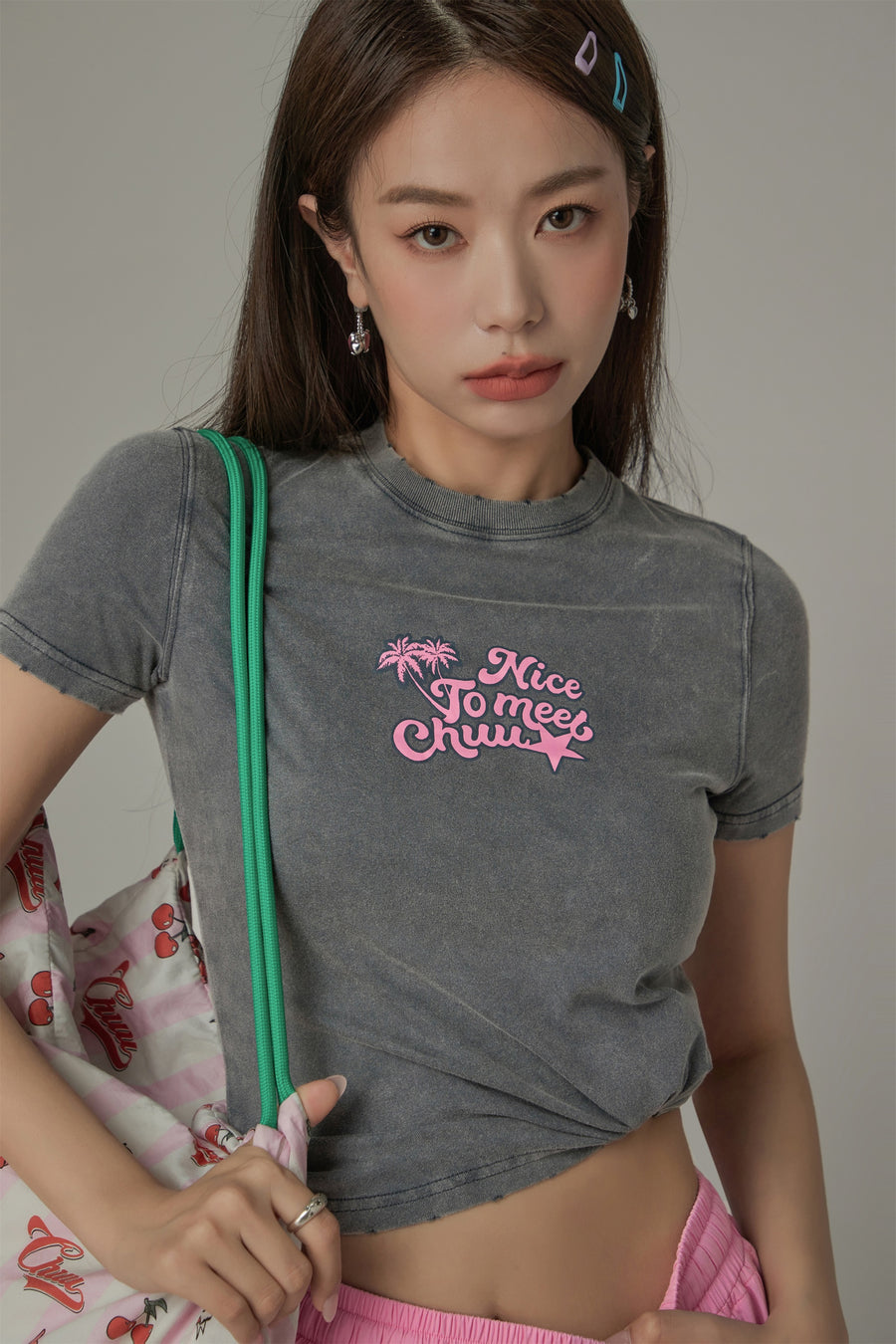 CHUU Nice To Meet Chuu Printed Design Slim T-Shirt