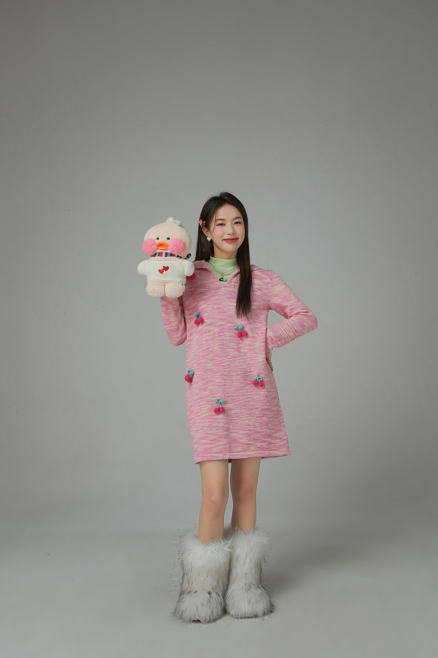 CHUU Cuddle Approved Cherry Knit Loose Fit Dress