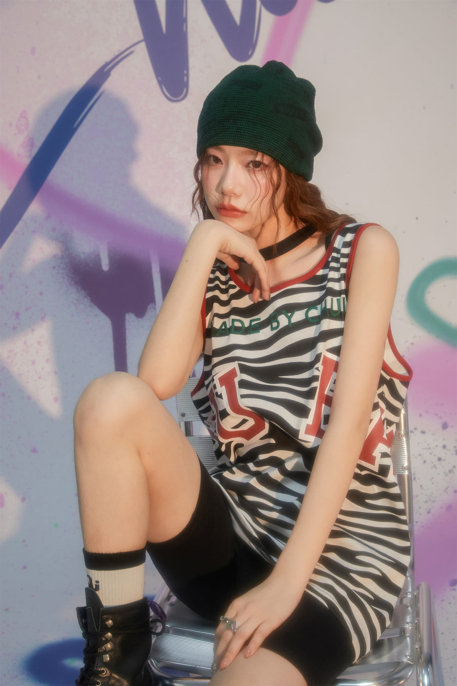 CHUU Zebra Sleeveless Loose Fit T-Shirt