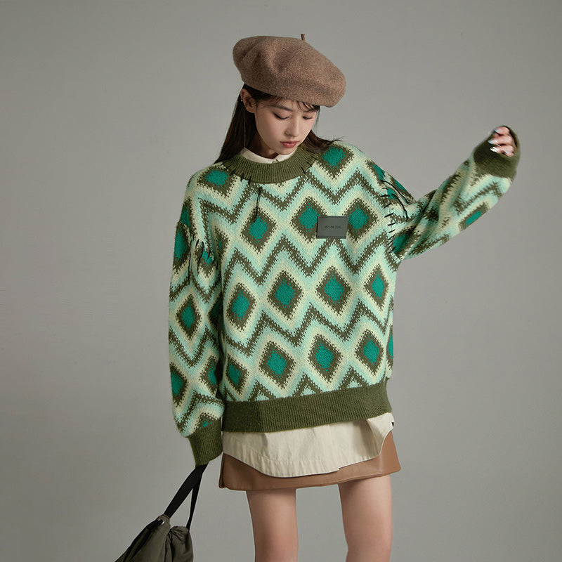 CHUU Argyle Loose Fit Knit Sweater