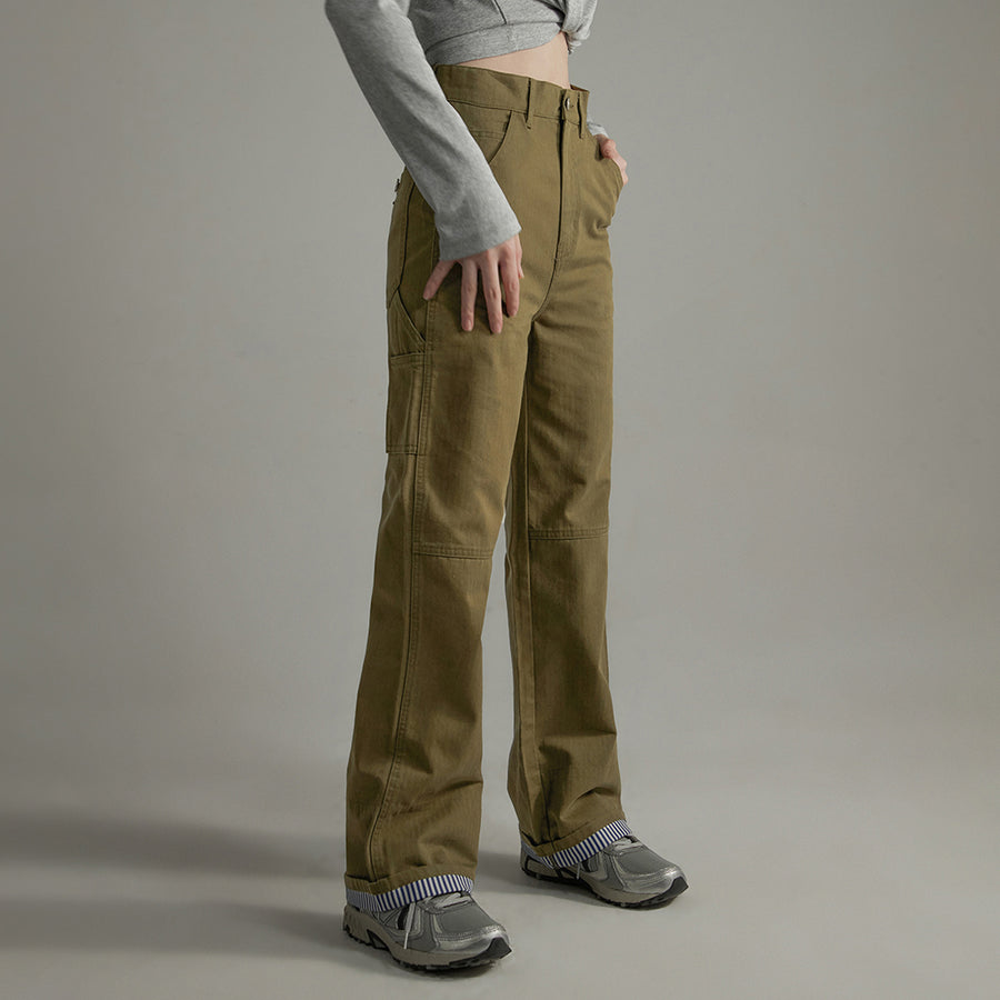 CHUU Simple High-Waisted Straight Khaki Pants