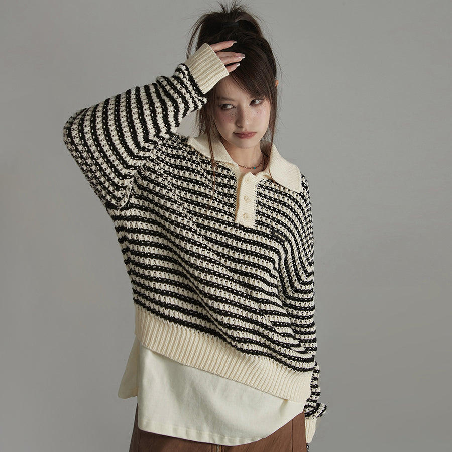 CHUU Vintage Loose Fit Stripe Knit Sweater