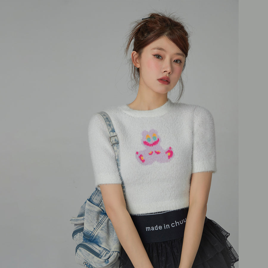 CHUU Funny Rabbit Crop Soft Knit Sweater