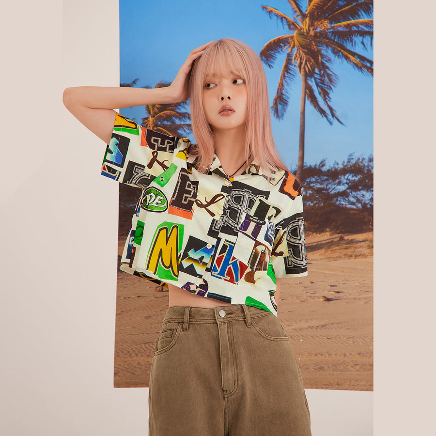 CHUU Alphabet Collage Crop Shirt