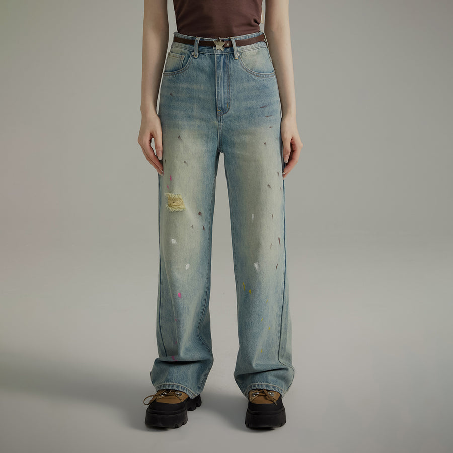 CHUU Painted On Wide Washed Denim Jeans