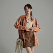 Check Print Loose Fit Button-Up Shirt