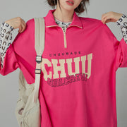 Girl Crew Half Zip-Up Loose Fit T-Shirt