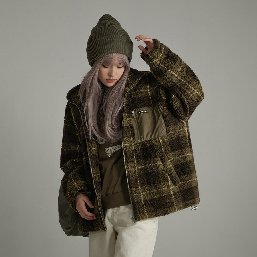 CHUU Classic Check Fleece Zip-Up Jacket