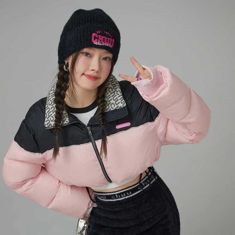 CHUU Pop Of Color Crop Padded Jacket