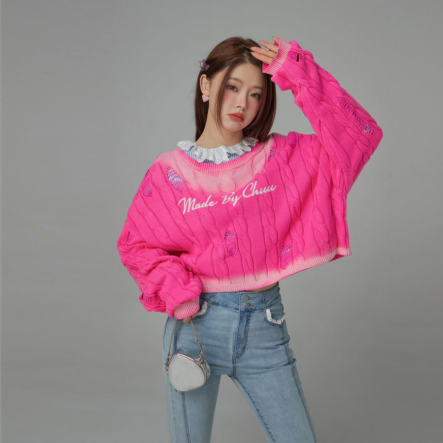 CHUU Made By Chuu Damaged Cable Knit Sweater