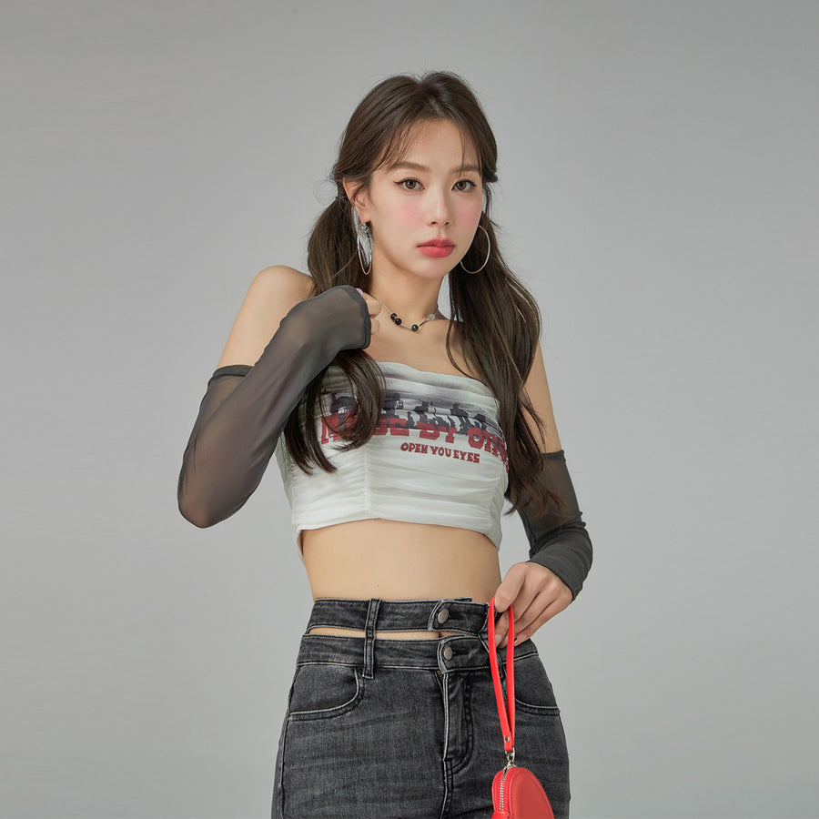 CHUU Shirring Off-Shoulder Long-Sleeves Top