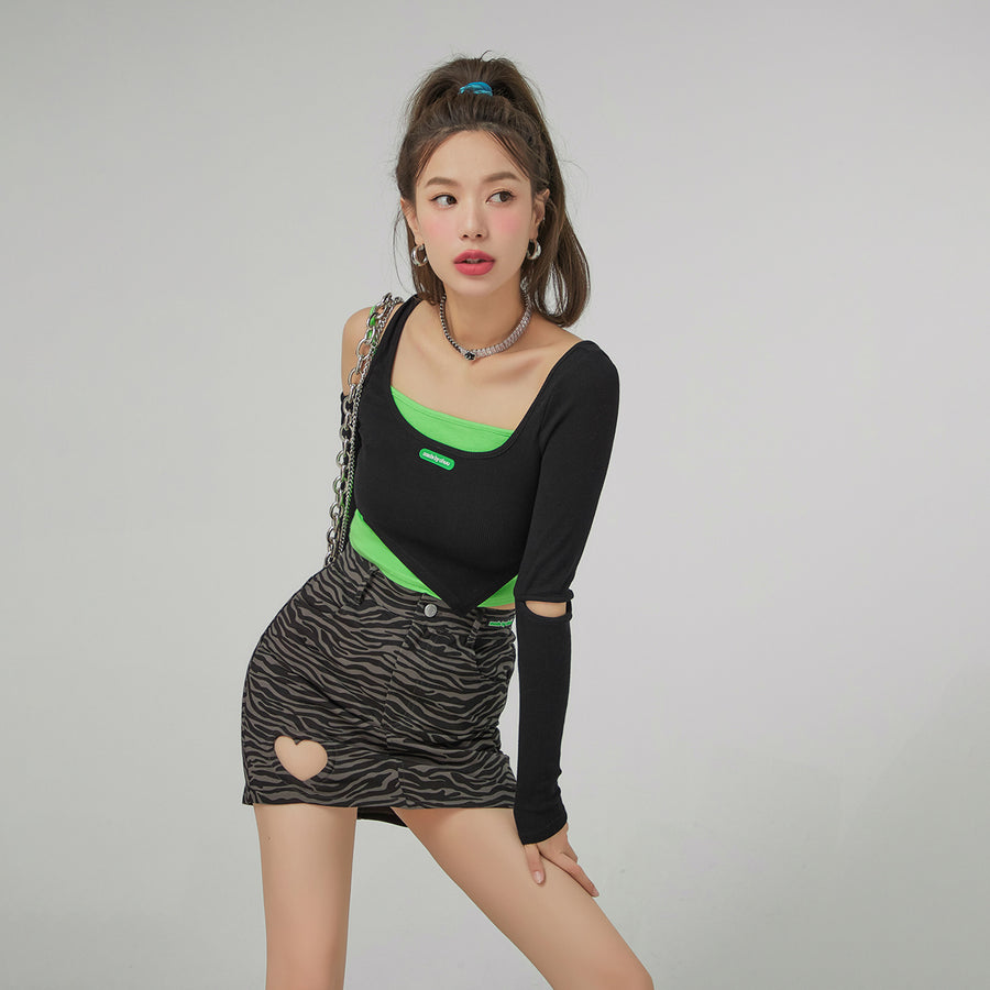 CHUU 2-Layer Unbalanced Long-Sleeved Top