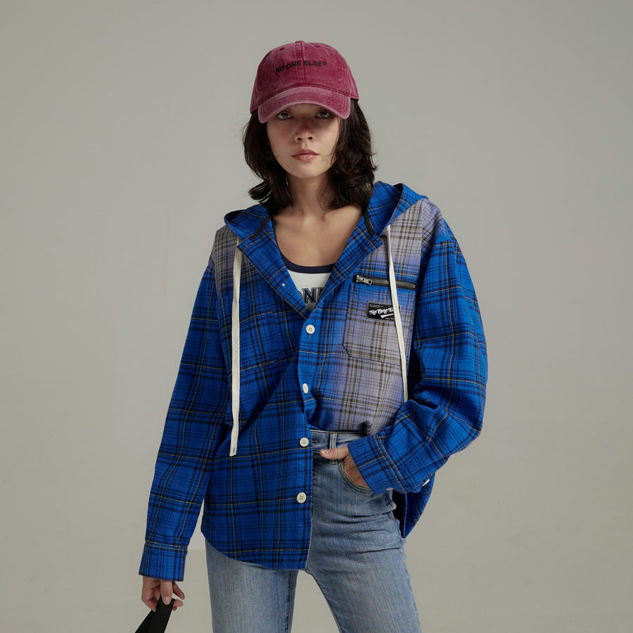 CHUU String Check Hooded Shirt