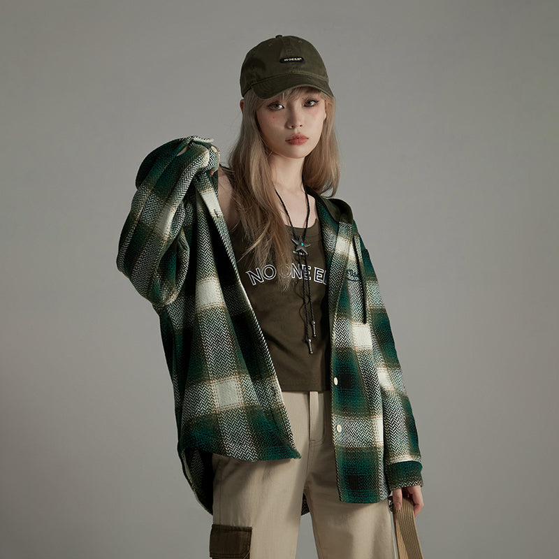 CHUU Scottish Check Hooded Shirt