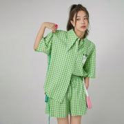 Gingham Check Maxi Collar Shirt