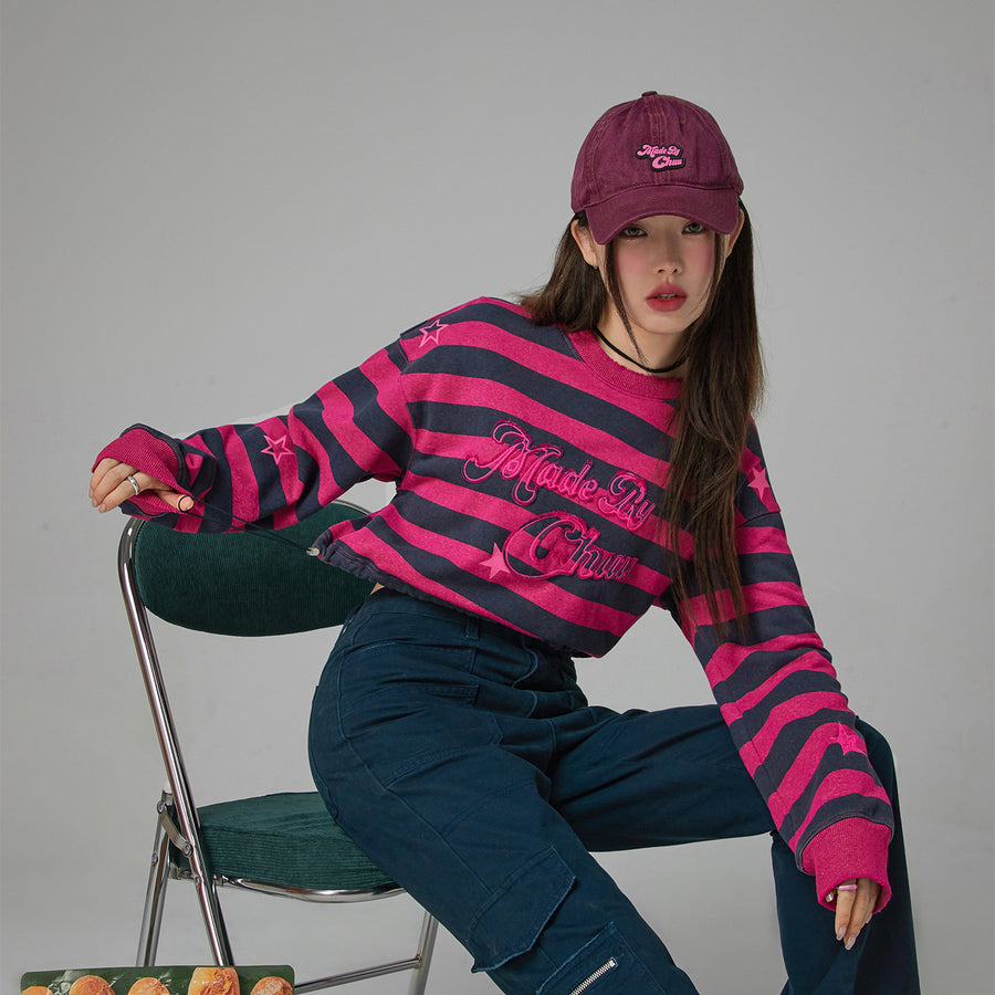 CHUU At My Best Stripe Cropped Sweatshirt