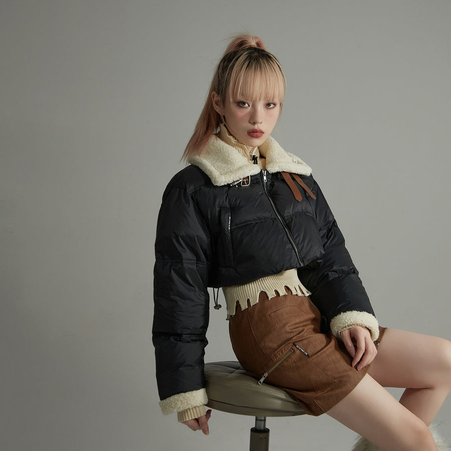 CHUU Fleece Collar Crop Padded Jacket