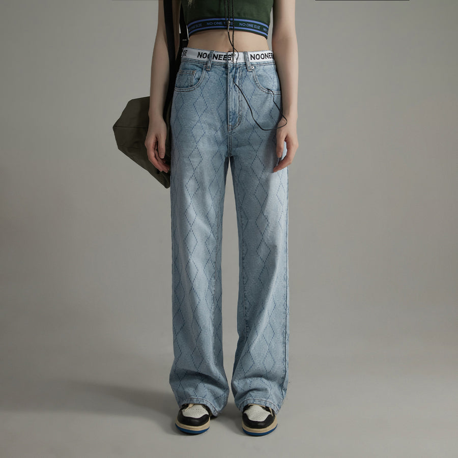 CHUU Argyle Single Straight Denim Pants