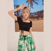 Unbalanced Shirring Crop Top