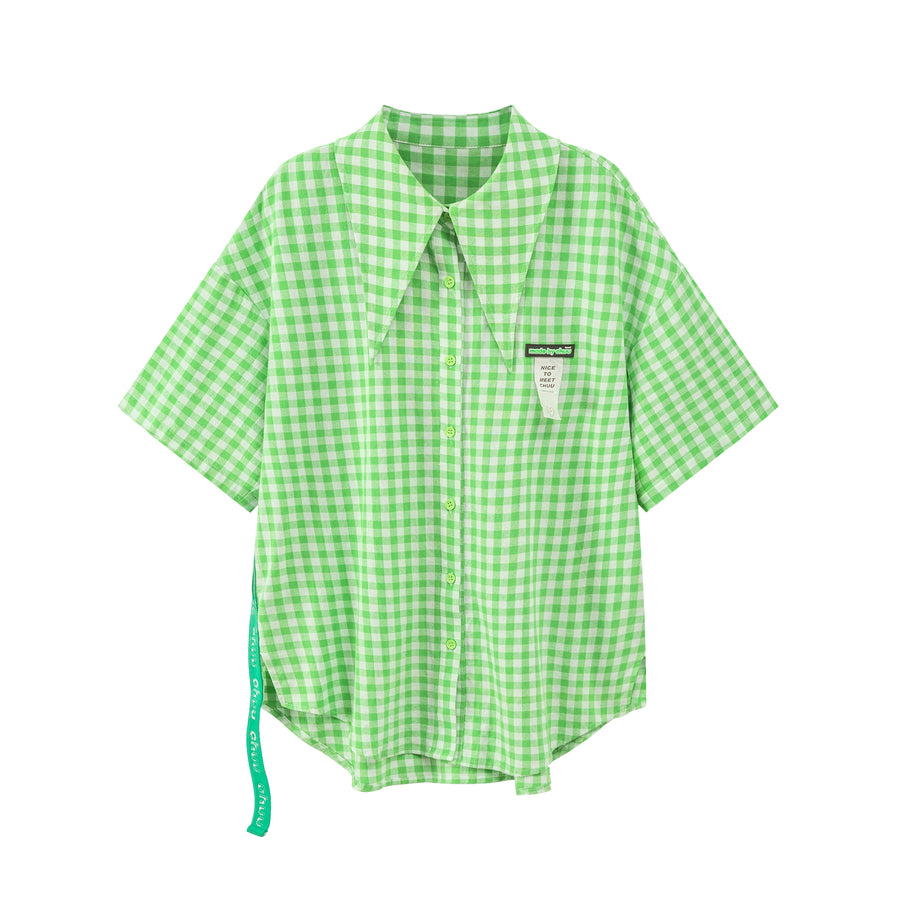 CHUU Gingham Check Maxi Collar Shirt