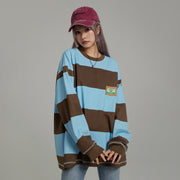 Round Neck Large Stripes Long-Sleeves Top