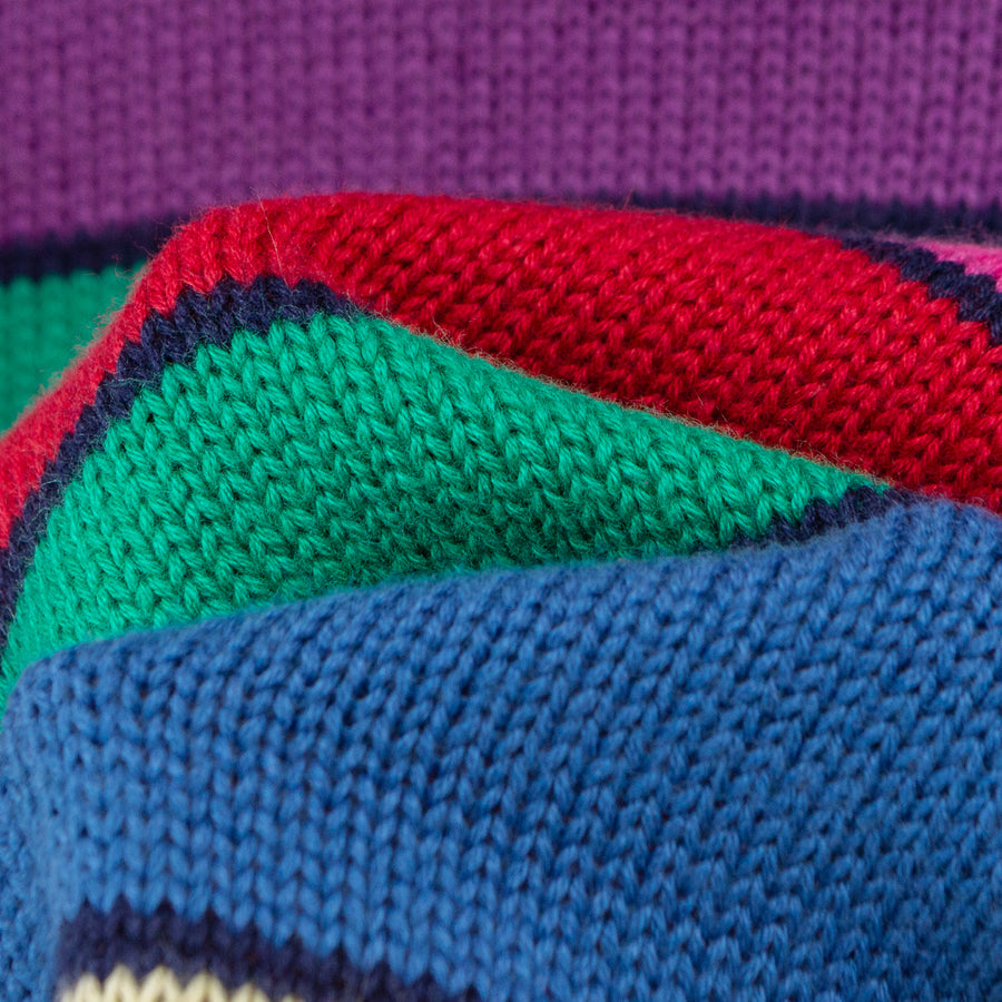 CHUU Technicolour Dream Open Collar Stripe Knit Sweater