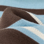 Open Collar Stripe Color Knit Sweater