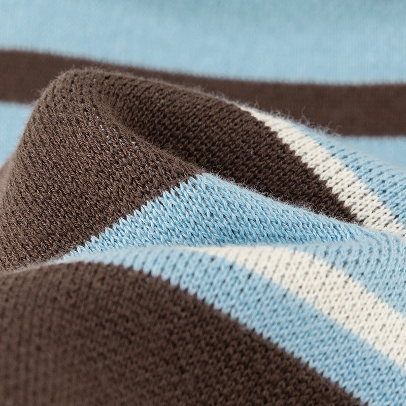 CHUU Open Collar Stripe Color Knit Sweater