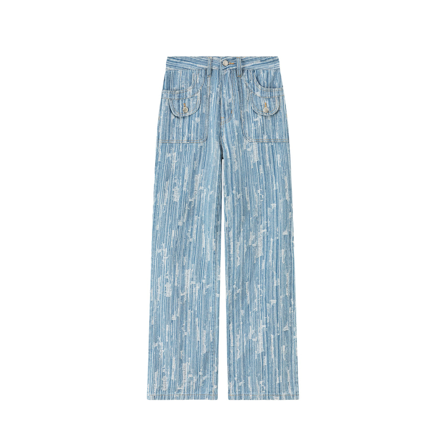 CHUU Vertical Stripes High-Waisted Straight Jeans