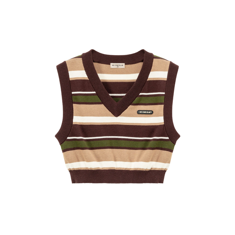 CHUU V-Neck Stripe Knit Vest