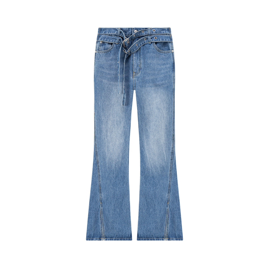 CHUU Double Belted Slit Bootcut Denim Jeans