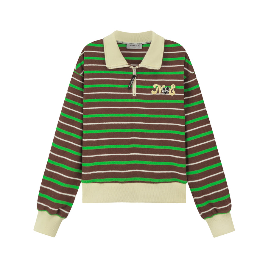 CHUU Do All Things With Love Stripes Sweatshirt