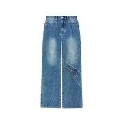 Knee Pocket Washed Wide Straight Jeans