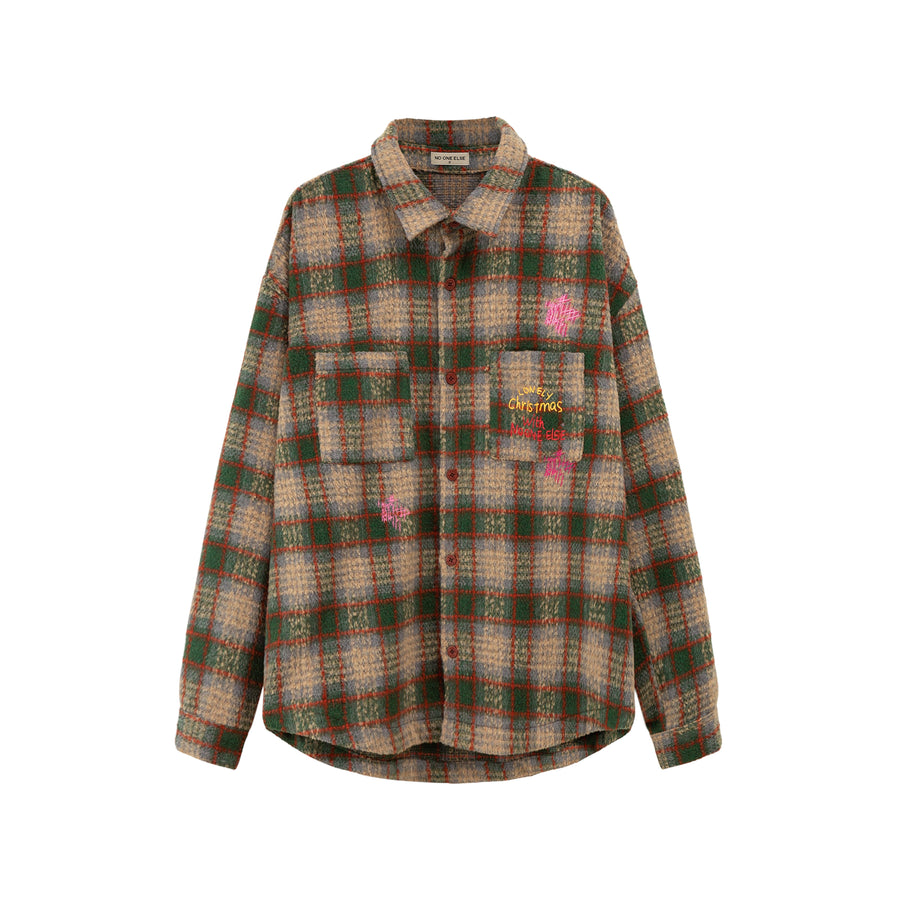 CHUU Check Wide Embroidered Shirt