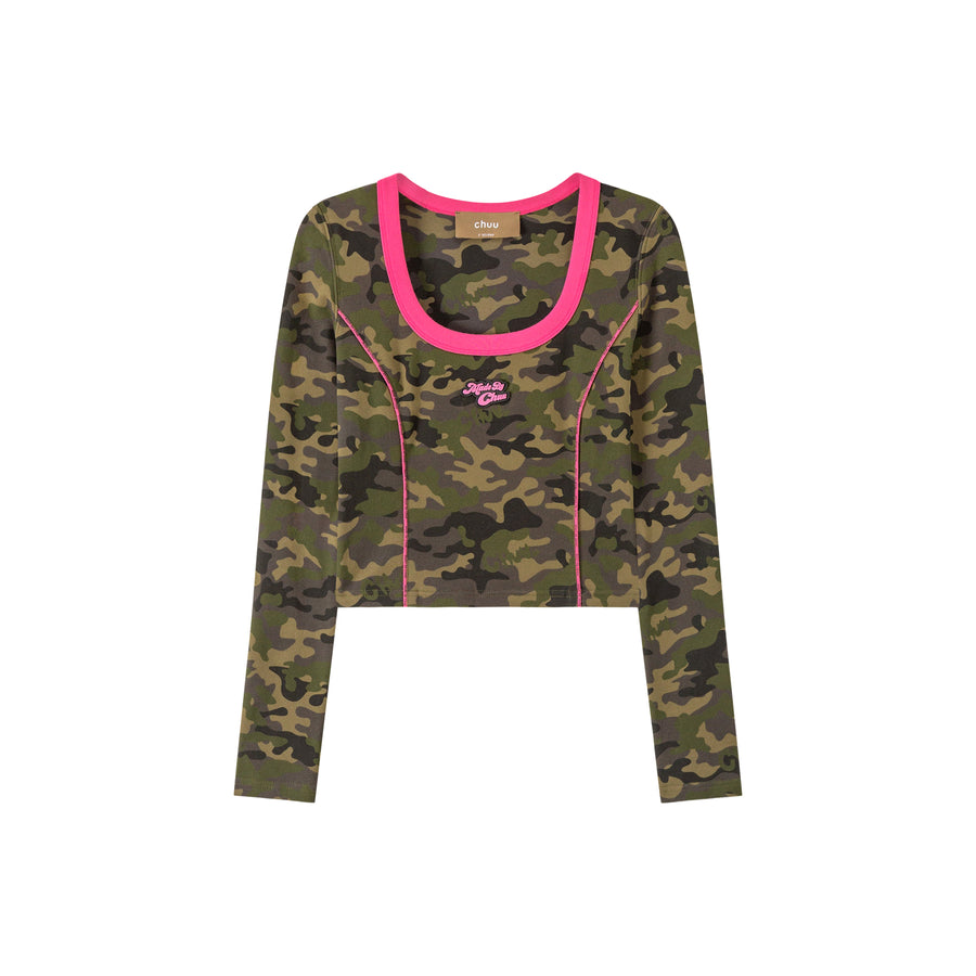 CHUU Next Door Hot Girl Camouflage Cropped T-Shirt