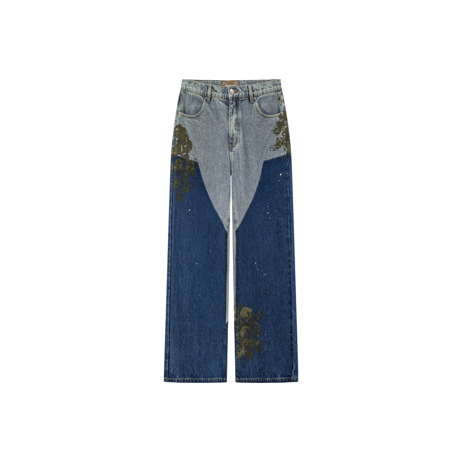 CHUU Color Matching Straight Denim Pants