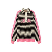 I Like You Half Zip-Up Color Stripe Sweatshirt