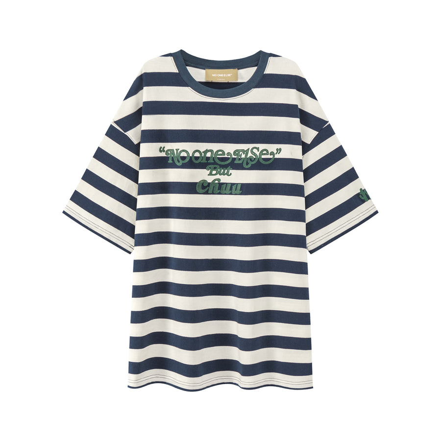 CHUU Striped Front Twist Oversize Crop T-Shirt
