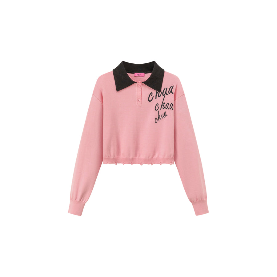 CHUU Chuu Lettering Color Cropped Knit Sweater