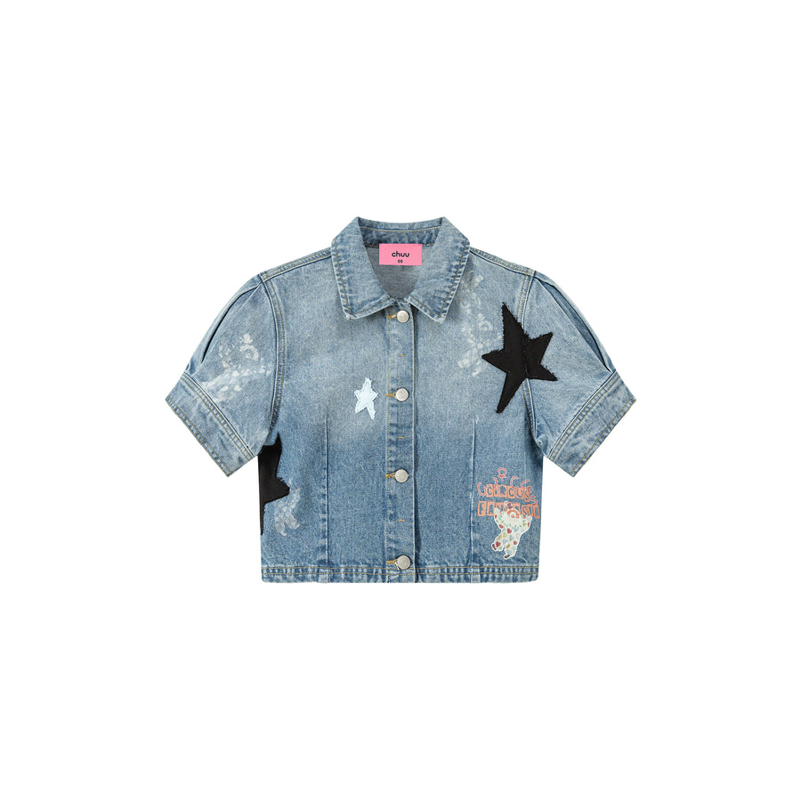 CHUU Star Denim Cropped Jacket