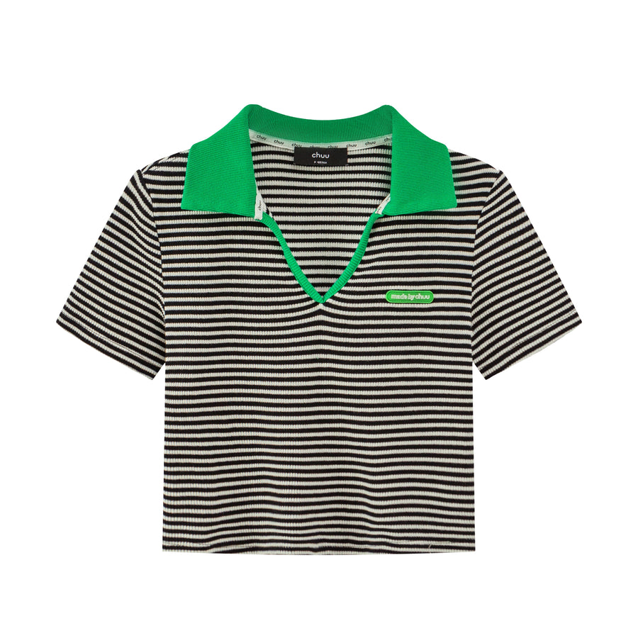 CHUU What You Want To Hear Stripes Polo Top