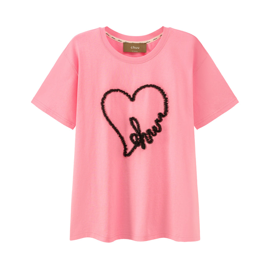 CHUU Chuu Lace Heart Loosefit T-Shirt