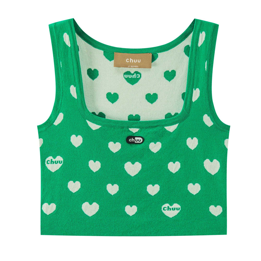 CHUU Heart Print Knit Sleeveless Top