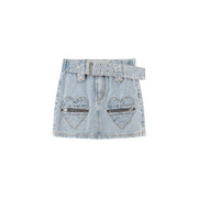 Heart Pocket Belt Denim Mini Skirt