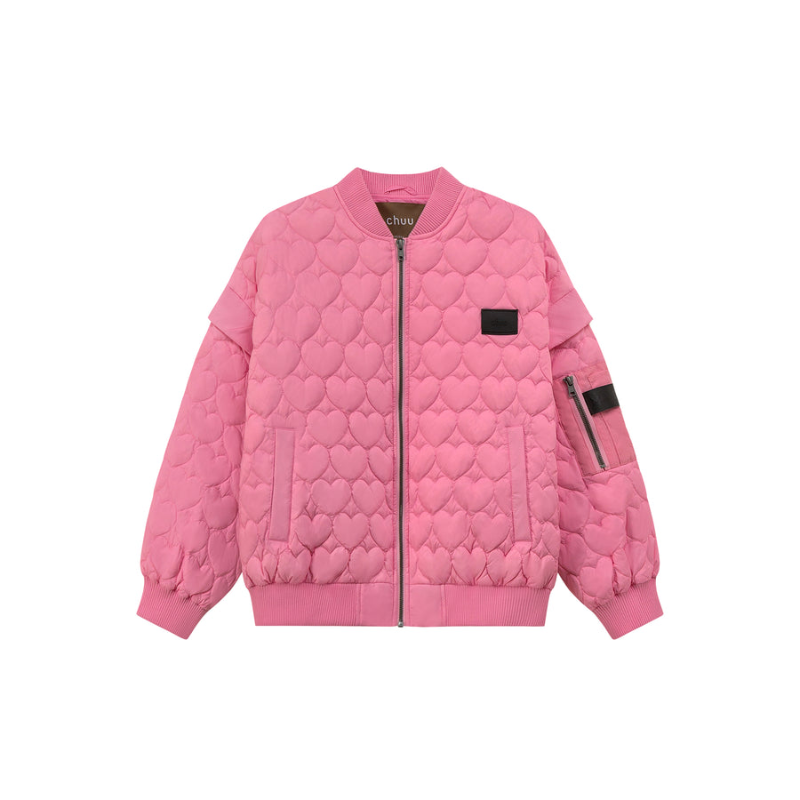 CHUU Cherry Heart Quilted Padded Jacket