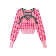 2-Layers Chest Cutout Check Knit Sweater